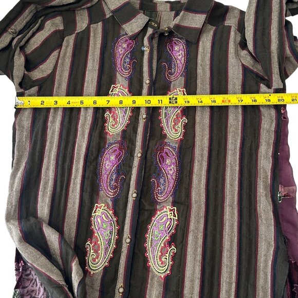 Aratta Silent Journey Button Striped Embroidered Paisley Floral Boho Top Sz M - Picture 9 of 10